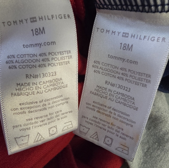 Tommy Hilfiger:2-Piece Outfit, 18-months, Long Sleeve Bodysuit w/Pants, Red/Blue - Picture 6 of 8